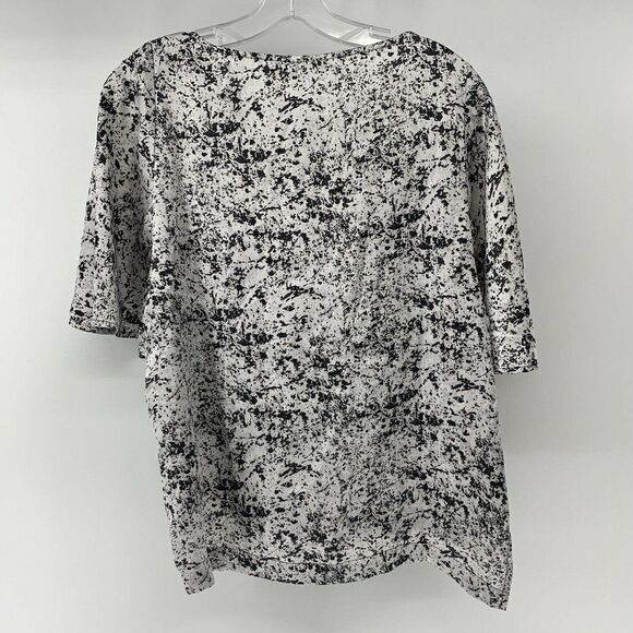 Wide Flutter Sleeve Black White Paint Splatter Top - Picture 3 of 6